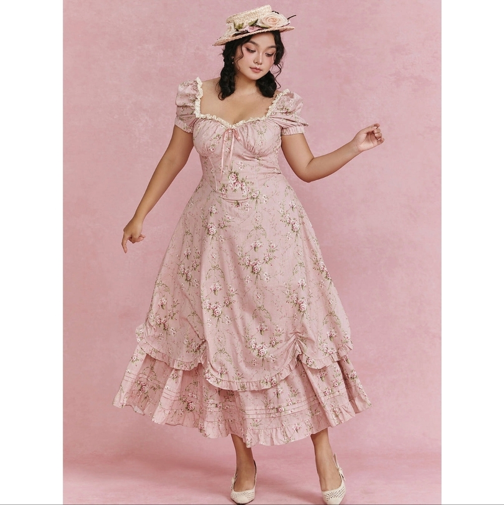 Lacemade Rosa Rubus Story Corset Bridgerton Floral Puff Sleeve Maxi Dress - Picture 8 of 10